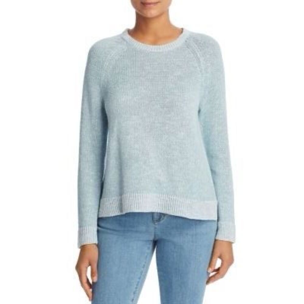 EILEEN FISHER Women’s Light Blue Gray Long Sleeve Organic Linen Cotton Raglan Sw